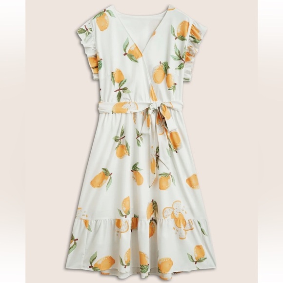 BloomChic Plus Size 2XL Citrus Lemon Print Ruffles Patchwork Belted Dress - Picture 7 of 8